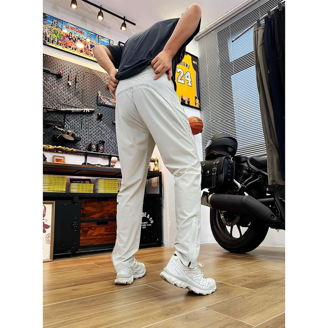 白灰色侧拉链速干裤子男夏季薄款防晒机能风冲锋裤户外徒步登山裤