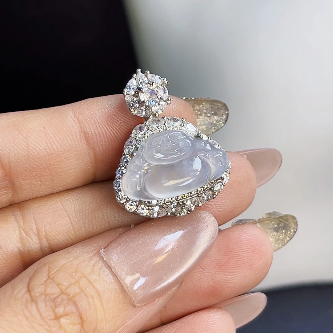 翡翠银S925镶嵌吊坠(不含链)XN004高冰佛公