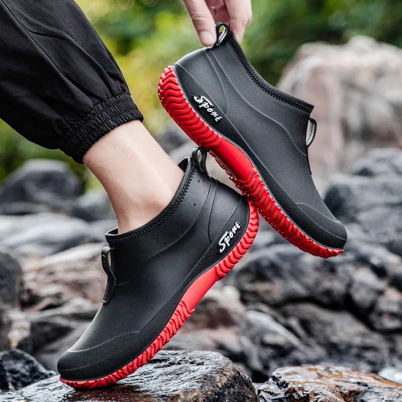 时尚潮流外卖骑手雨鞋男士防水防滑水鞋迷彩短靴软底防水低帮雨靴