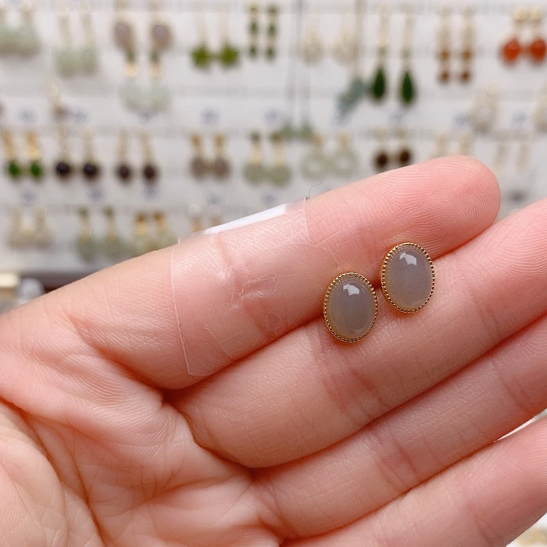 和田玉银S925镶嵌耳饰