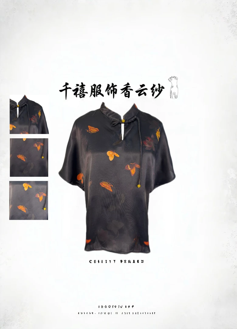 【千禧专属】1324简约大气唯美气质刻丝印花蝴蝶桑蚕丝香云纱上衣