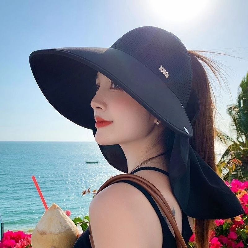 新夏季帽子女高级感防晒遮阳帽防紫外线空顶护脖披肩帽