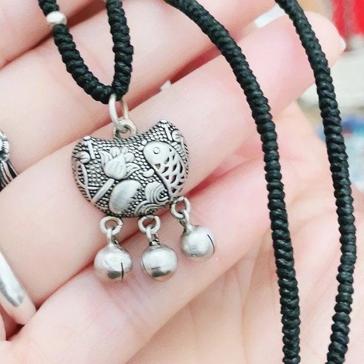 吊坠925银莲花鱼小锁项链可调节长度会响