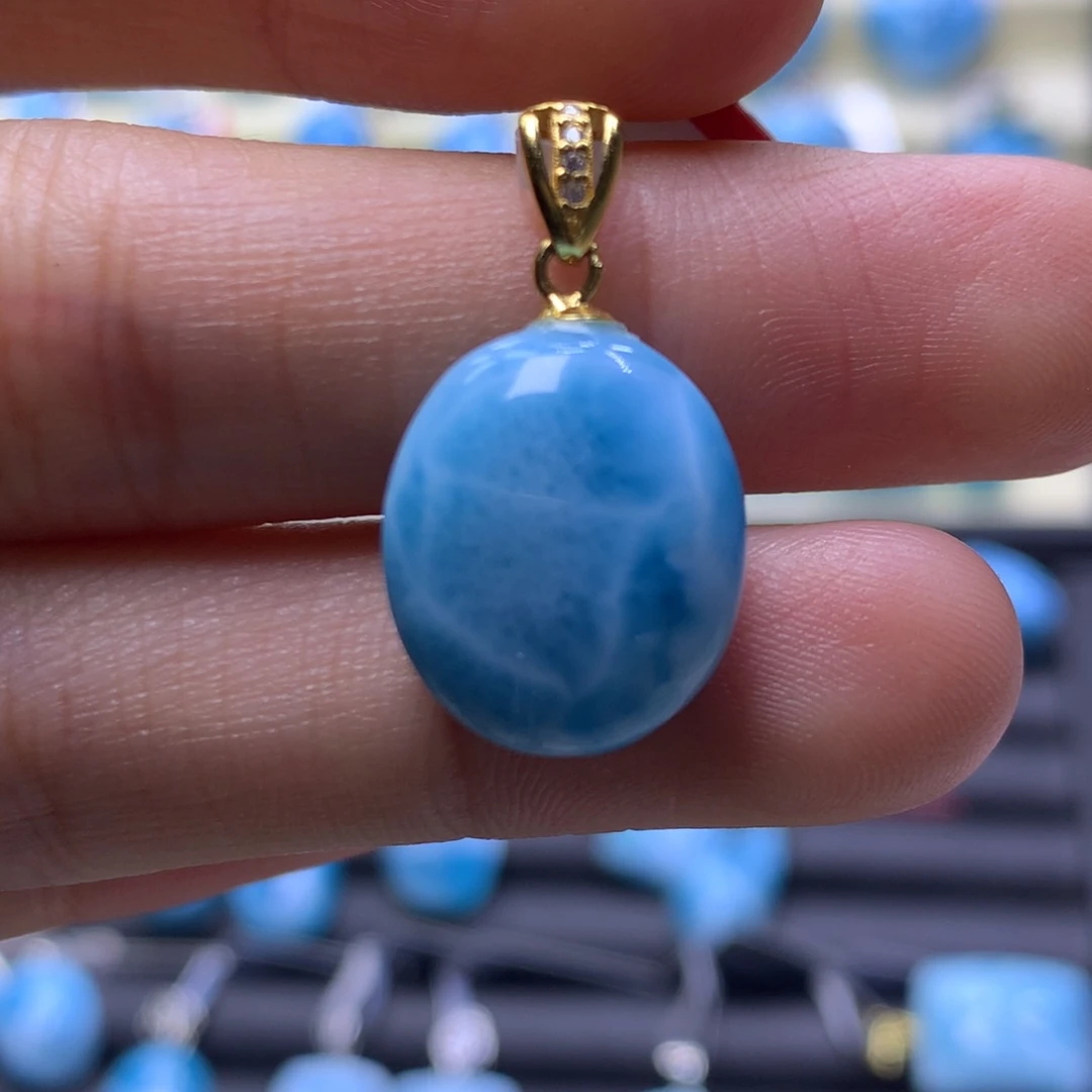 针钠钙石（海纹石）银S925镶嵌吊坠(不含链)蛋面吊坠色差略异