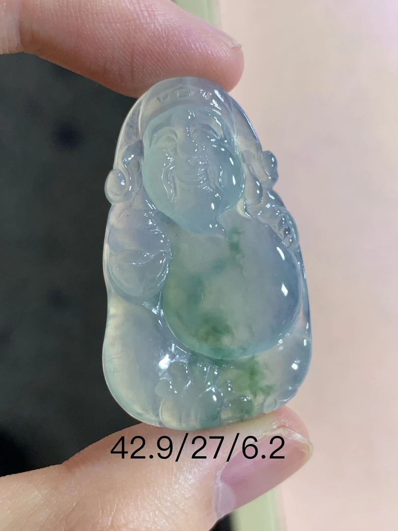天然缅甸翡翠A货财神爷吊坠，冰种飘花，光感好，男士女士佩戴