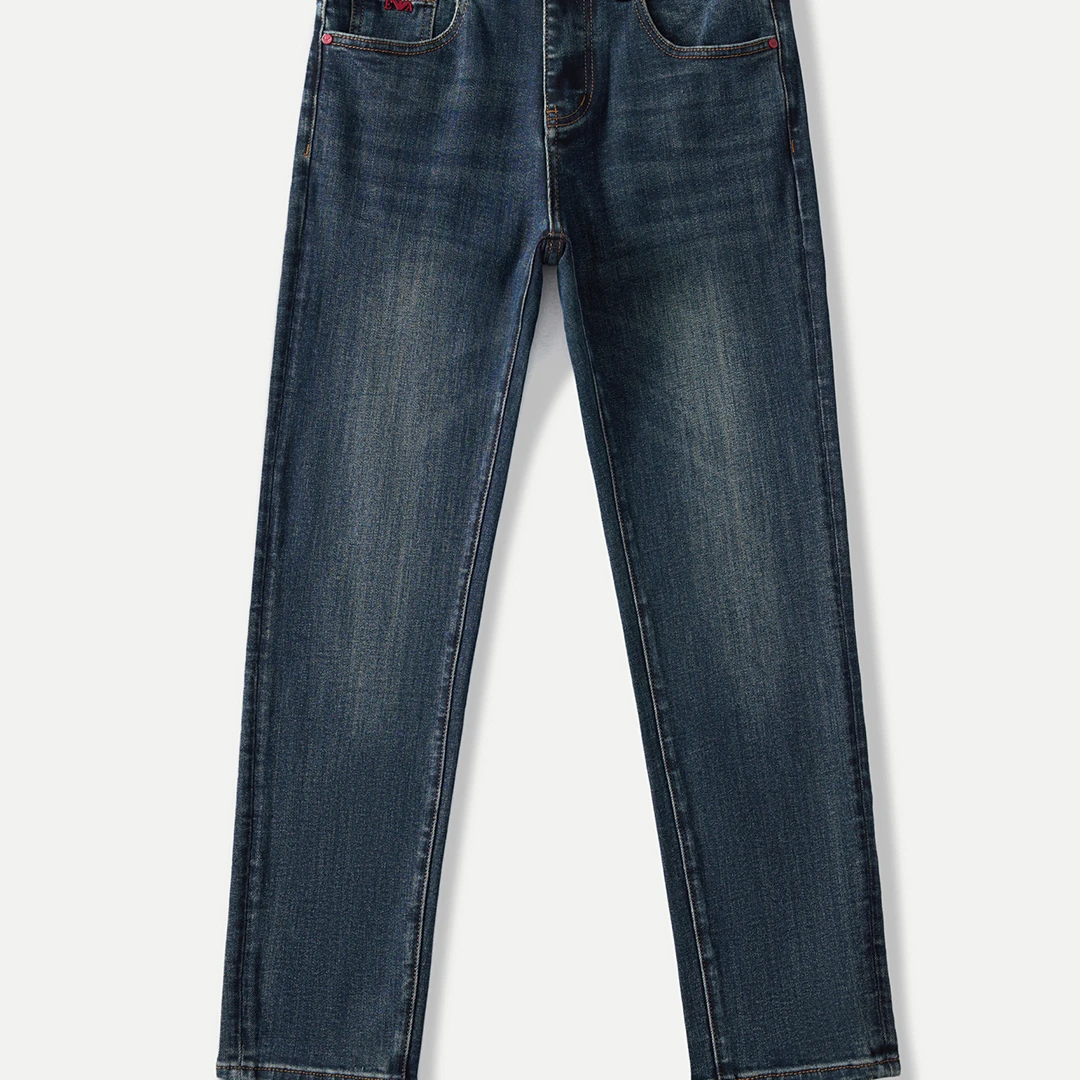 若晴商贸 2025秋冬厚款中腰水洗蓝色男牛仔裤高端修身小直筒裤