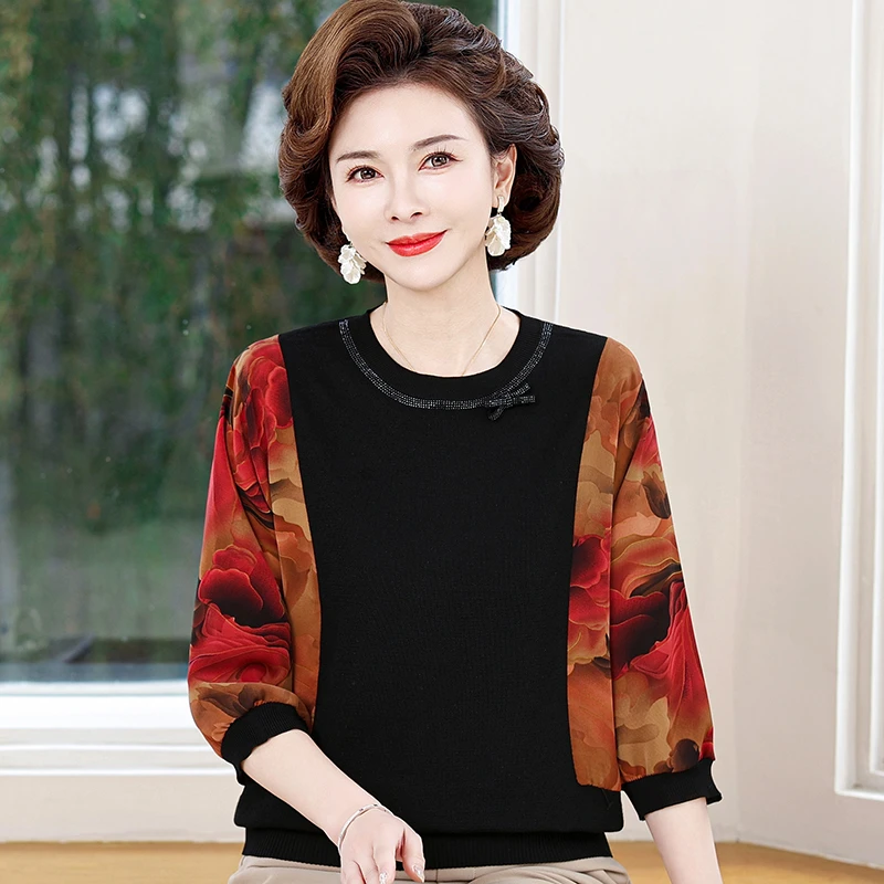 妈妈夏装七分袖小衫薄款针织打底衫中老年女装上衣春夏款洋气T恤