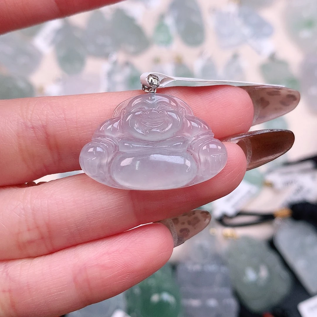 翡翠颈饰18K金镶嵌冰佛23.5、18.7、28.5、4.6