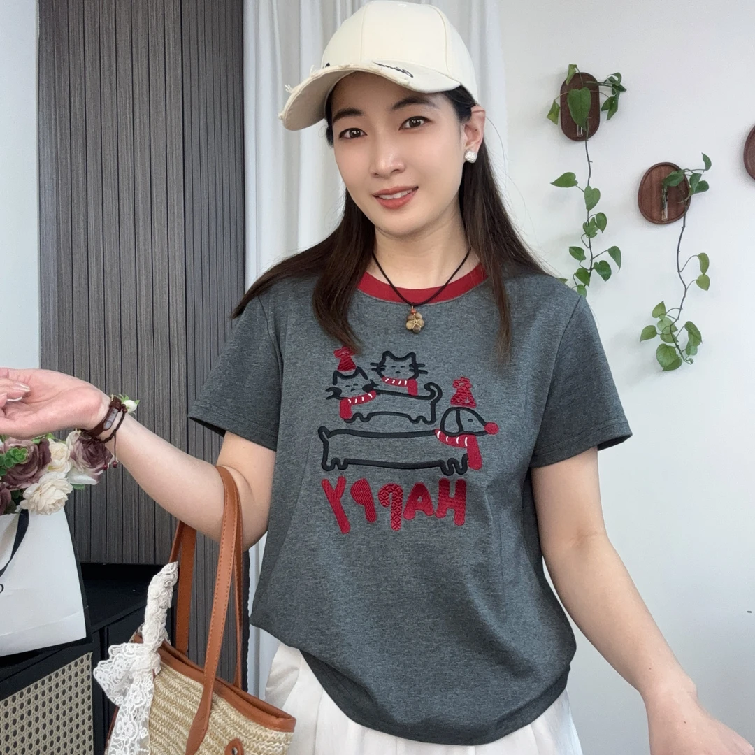 FANFAN【猫狗派对】夏季薄款棉正肩宽松T恤