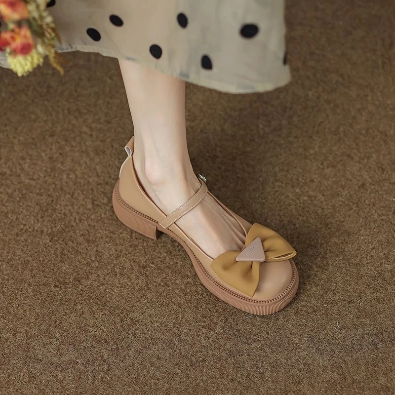 巨可爱~复古风真皮圆头蝴蝶结玛丽珍鞋女2025百搭厚底新款单鞋女