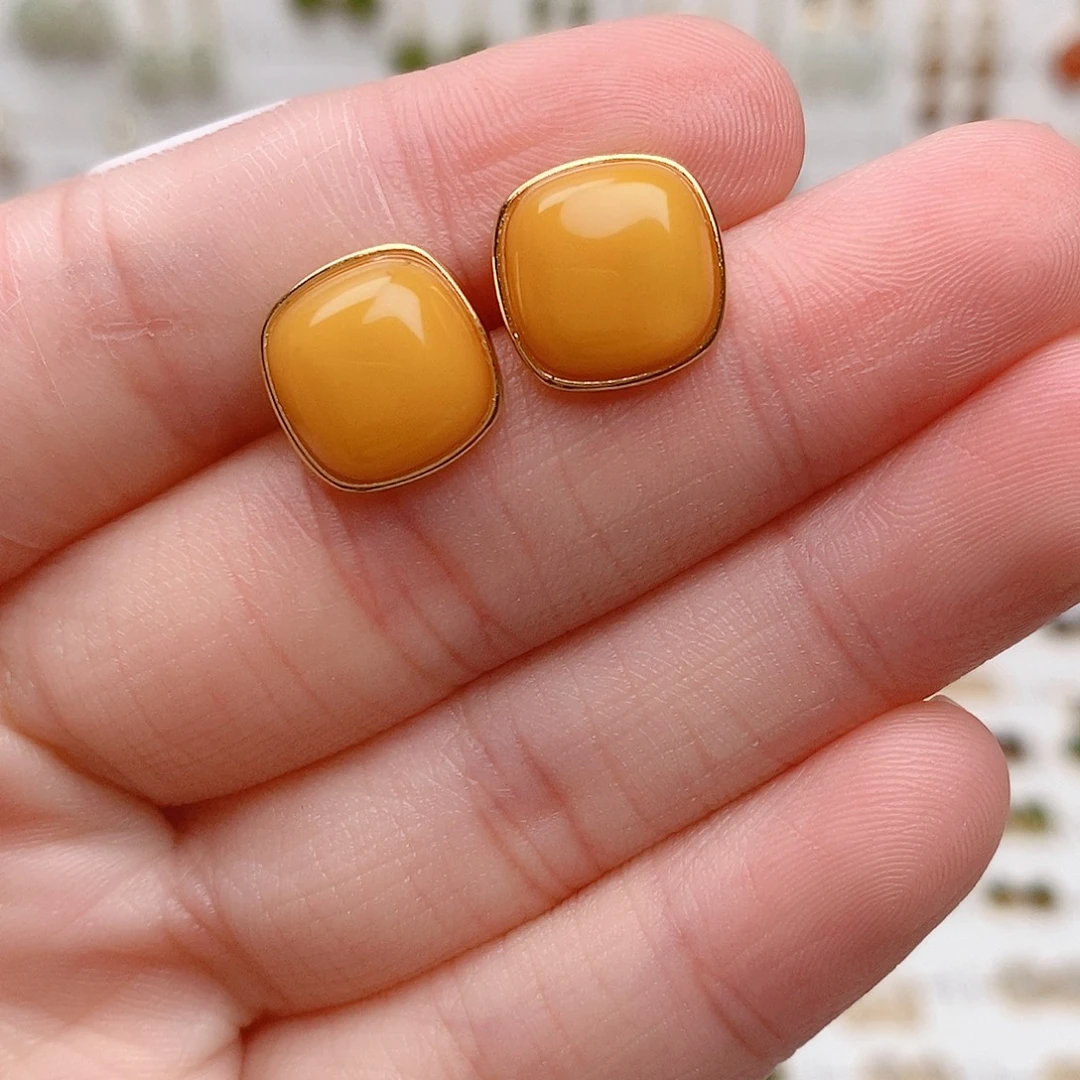 蜜蜡银S925镶嵌耳饰