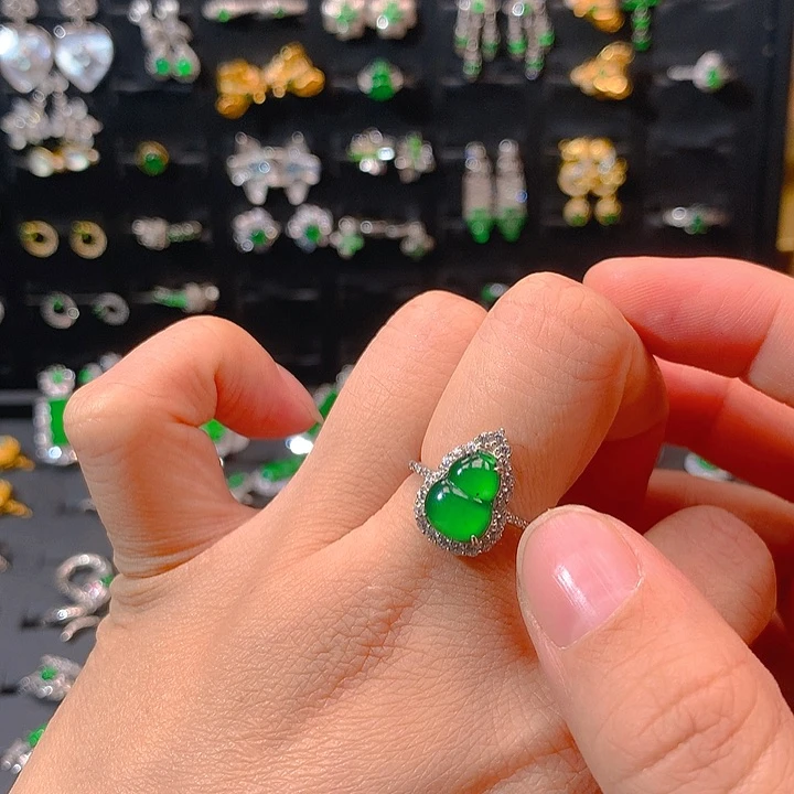 翡翠戒指银S925镶嵌游*昵戒指