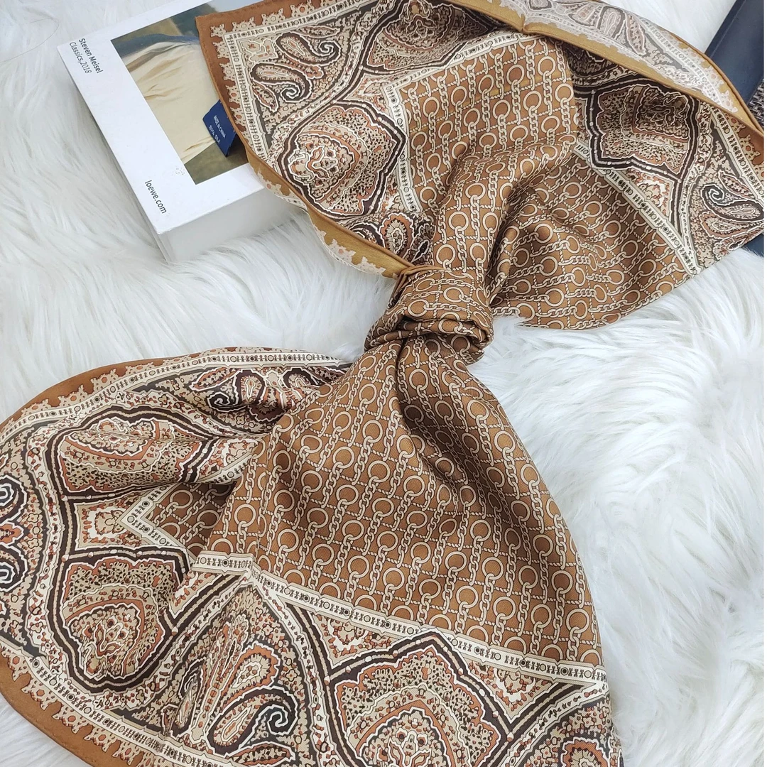 【腰果链条】储秀90斜纹单面桑蚕丝女百搭时尚优雅气质真丝丝巾围巾