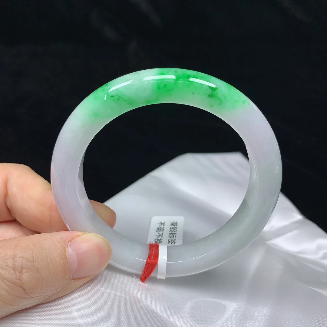 58圈阳绿缅甸天然翡翠A货正圈手镯少女款时尚百搭平安玉镯无裂