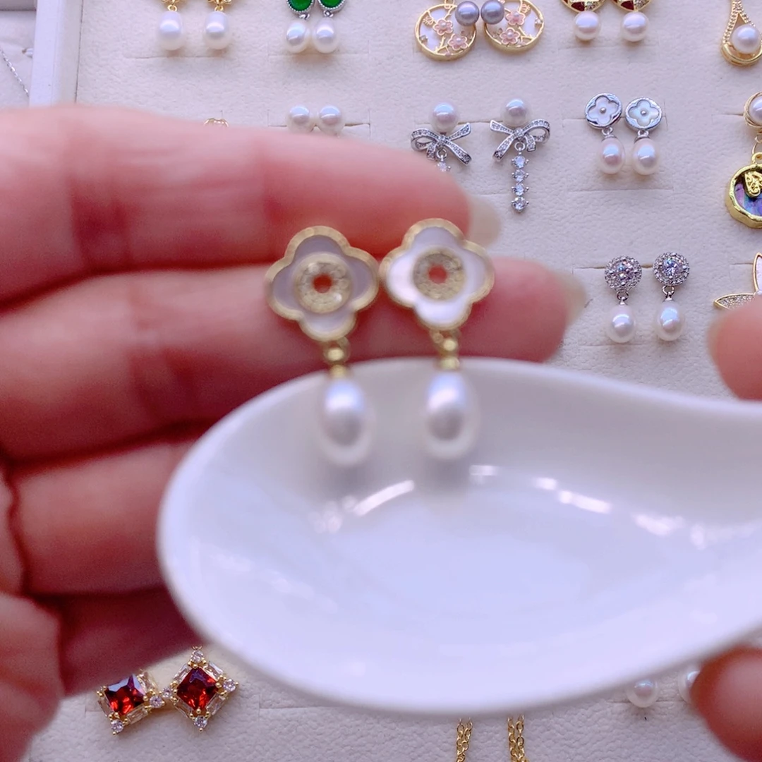 合金淡水珍珠耳饰