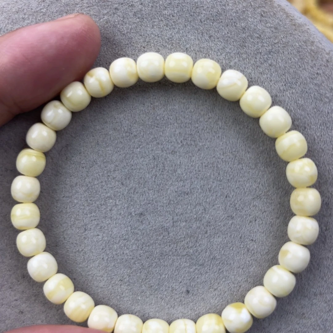 蜜蜡未镶嵌手串纯天然俄料瓷白金纹极限弧高桩6.5*6腕口17+