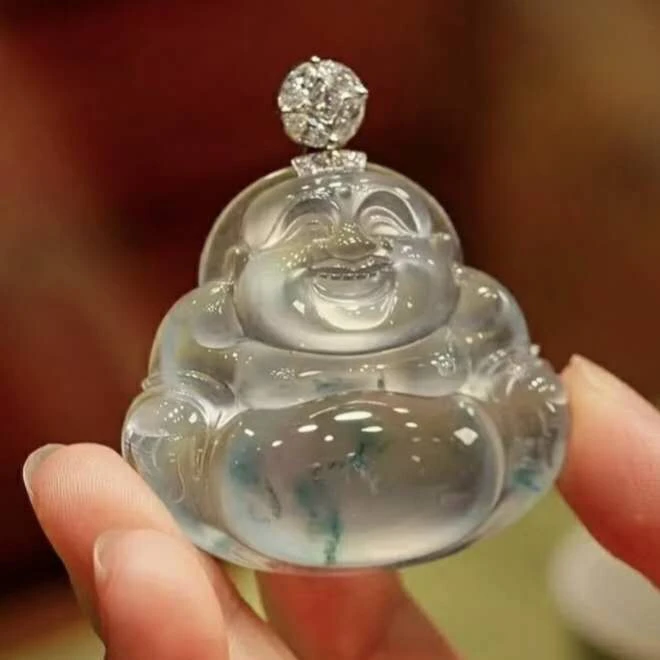 阿涛缅甸寻翠 老坑冰种飘花佛公吊坠带证书翡翠挂件