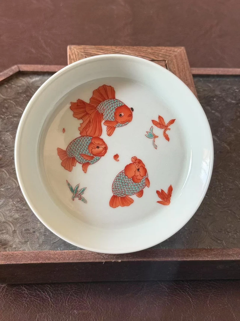 立勤怀古 红绿彩金鱼壶承 LQ059