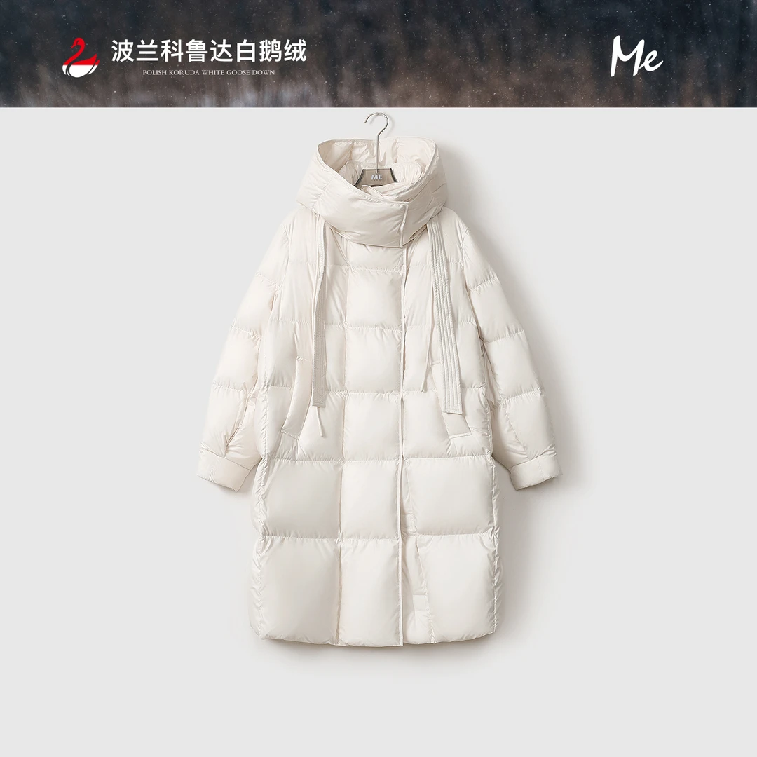 ME【波兰进口科鲁达黑钻飘带及膝系列】白鹅绒中长款羽绒服MEQA4021