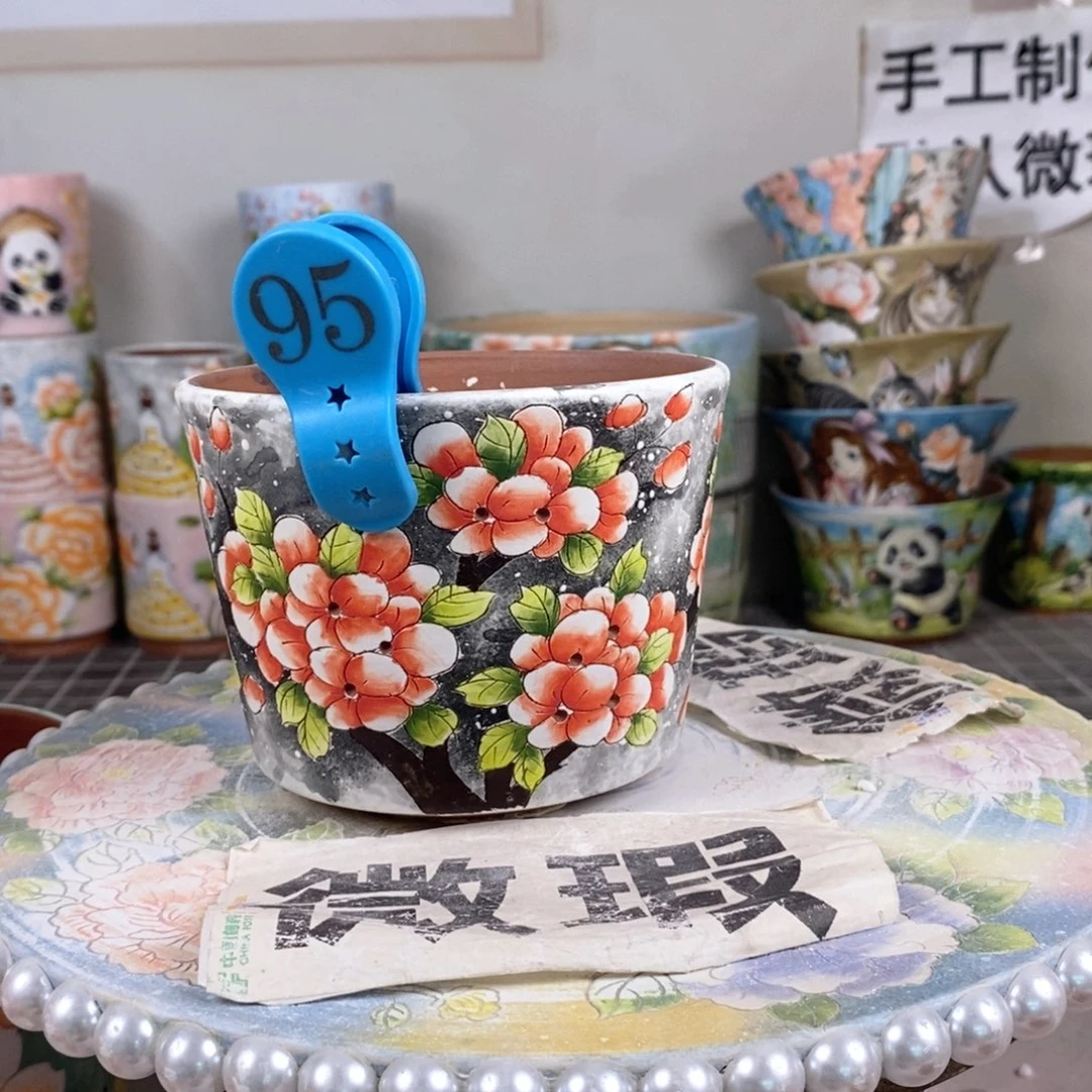 紫砂花盆红陶手绘花盆