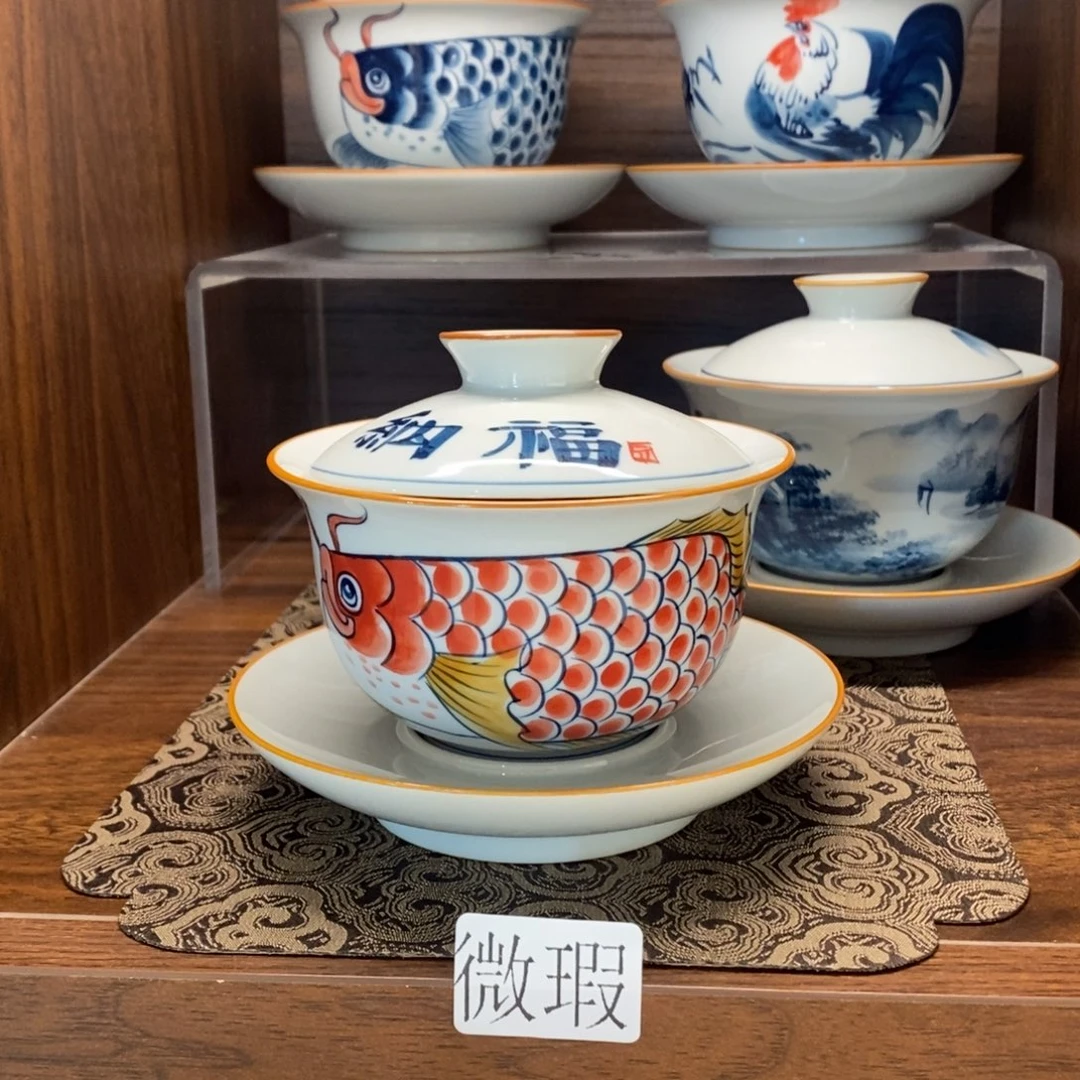 釉下彩老陶泥手工绘制