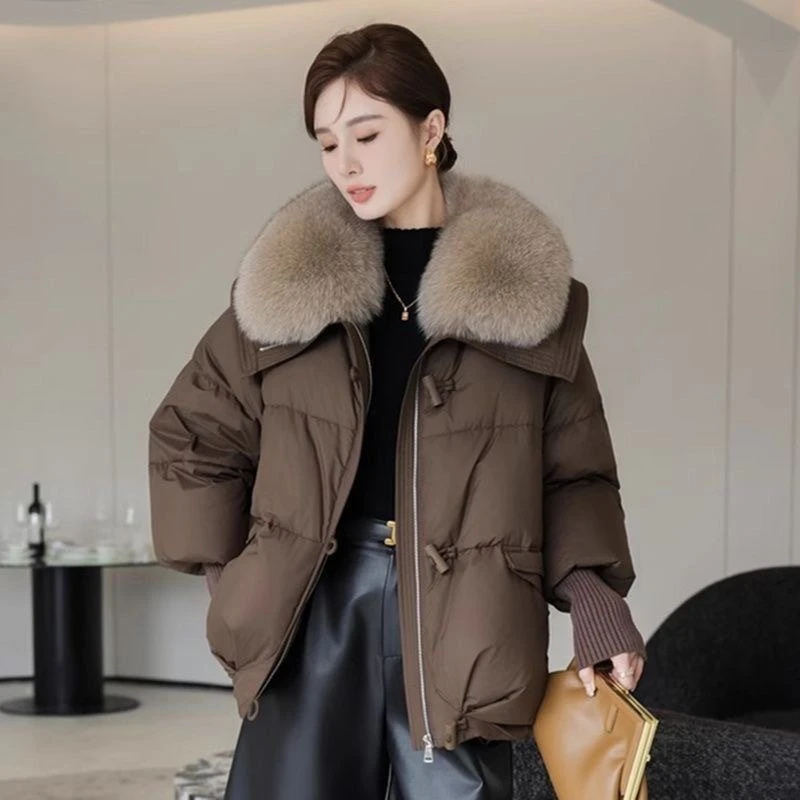 大毛翻领保暖棉衣女装2025新短款冬季加厚面包服袄韩版外套