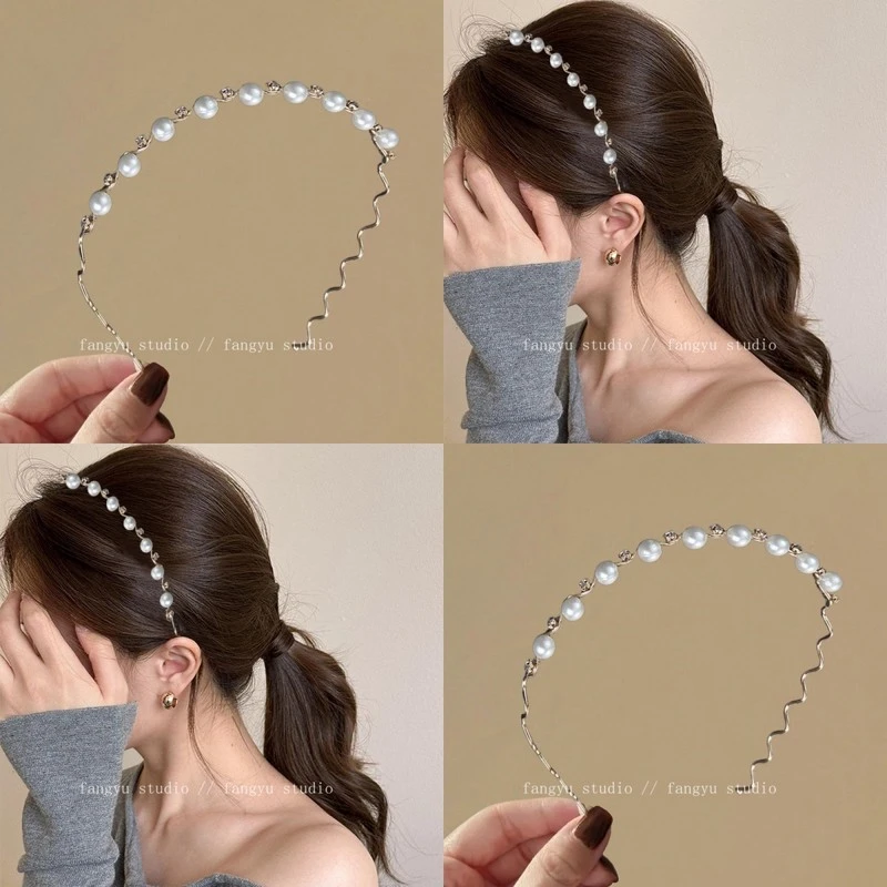 仙气少女~合金简约发箍女夏季感森系新款盘发神器细水钻珍珠头箍