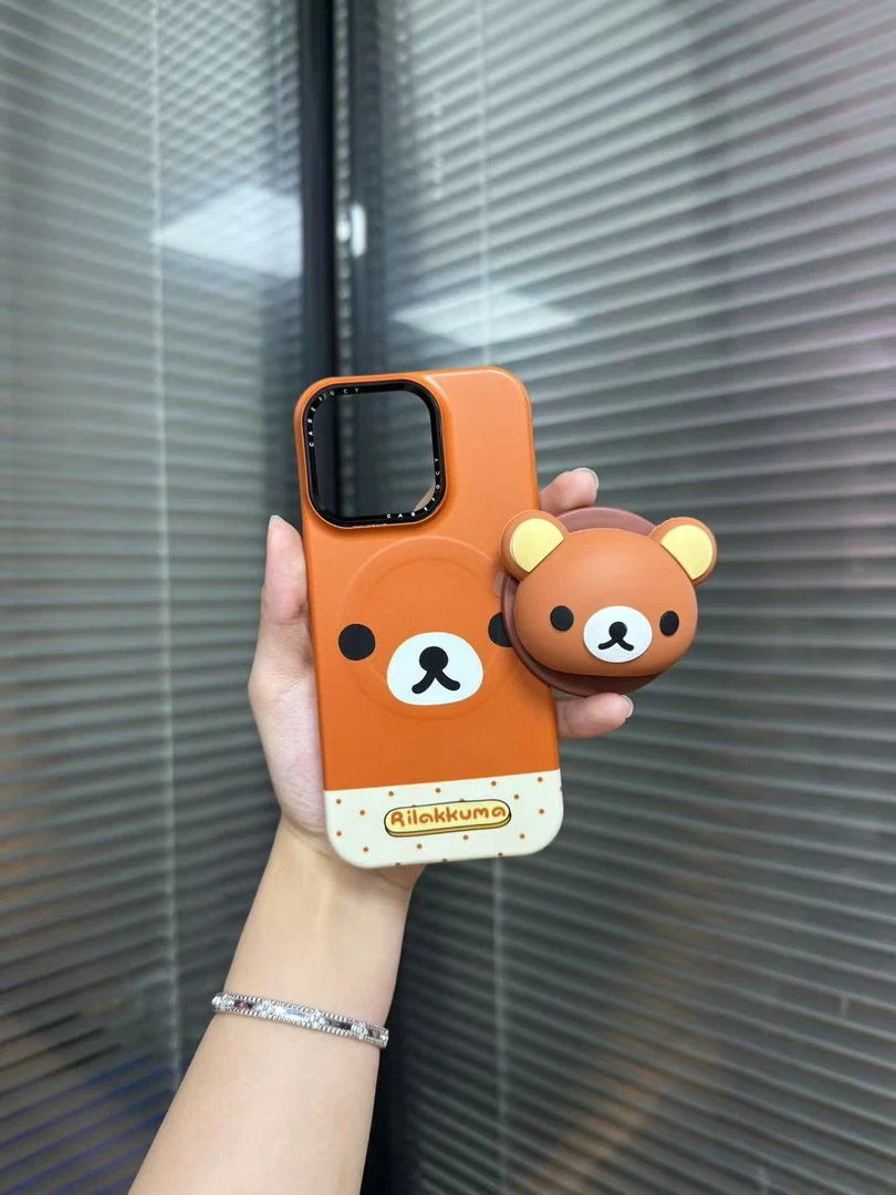 敲可爱硅胶轻松熊菲林磁吸手机壳一套