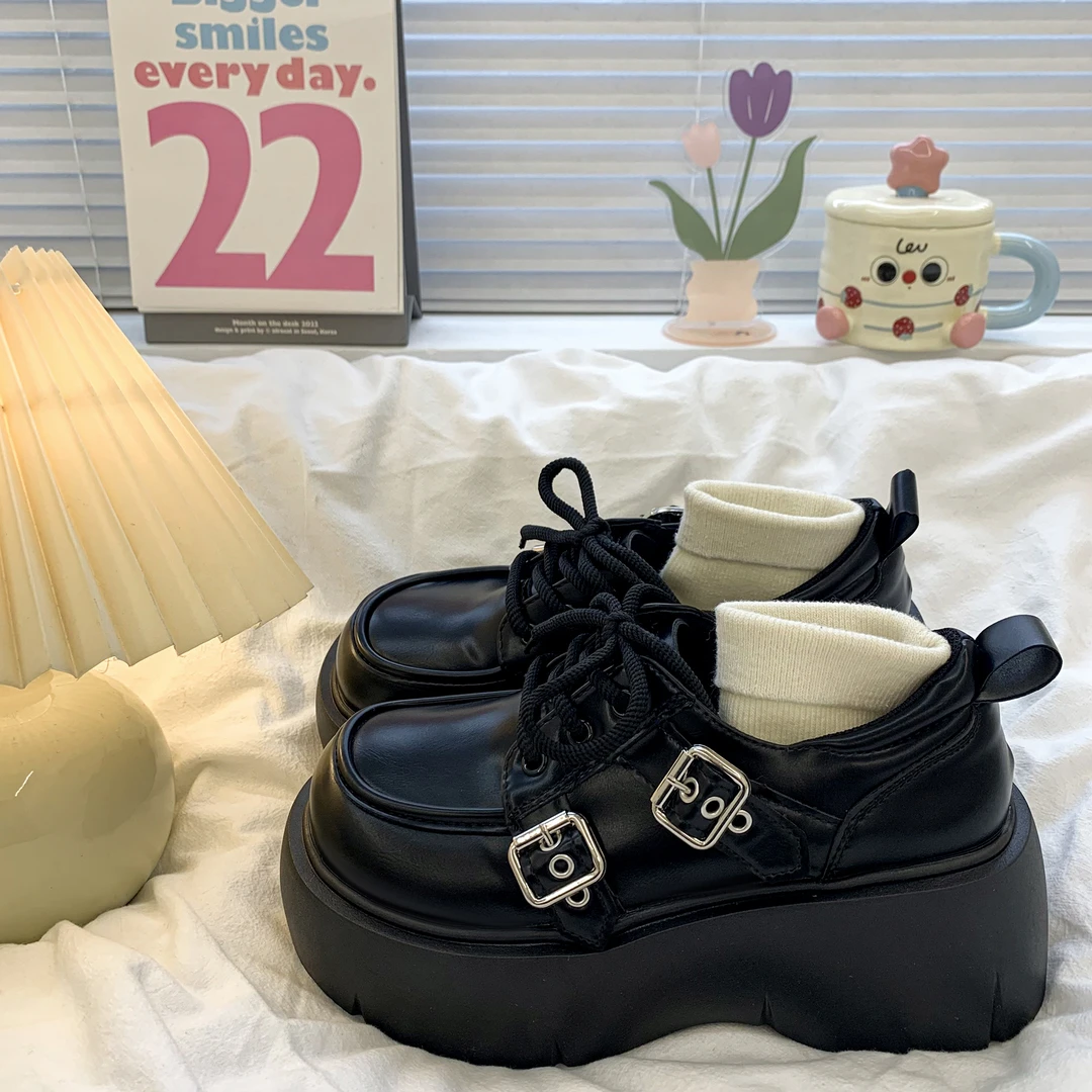 松糕厚底增高小皮鞋女春秋2025新款秋季百搭英伦风复古jk乐福单鞋