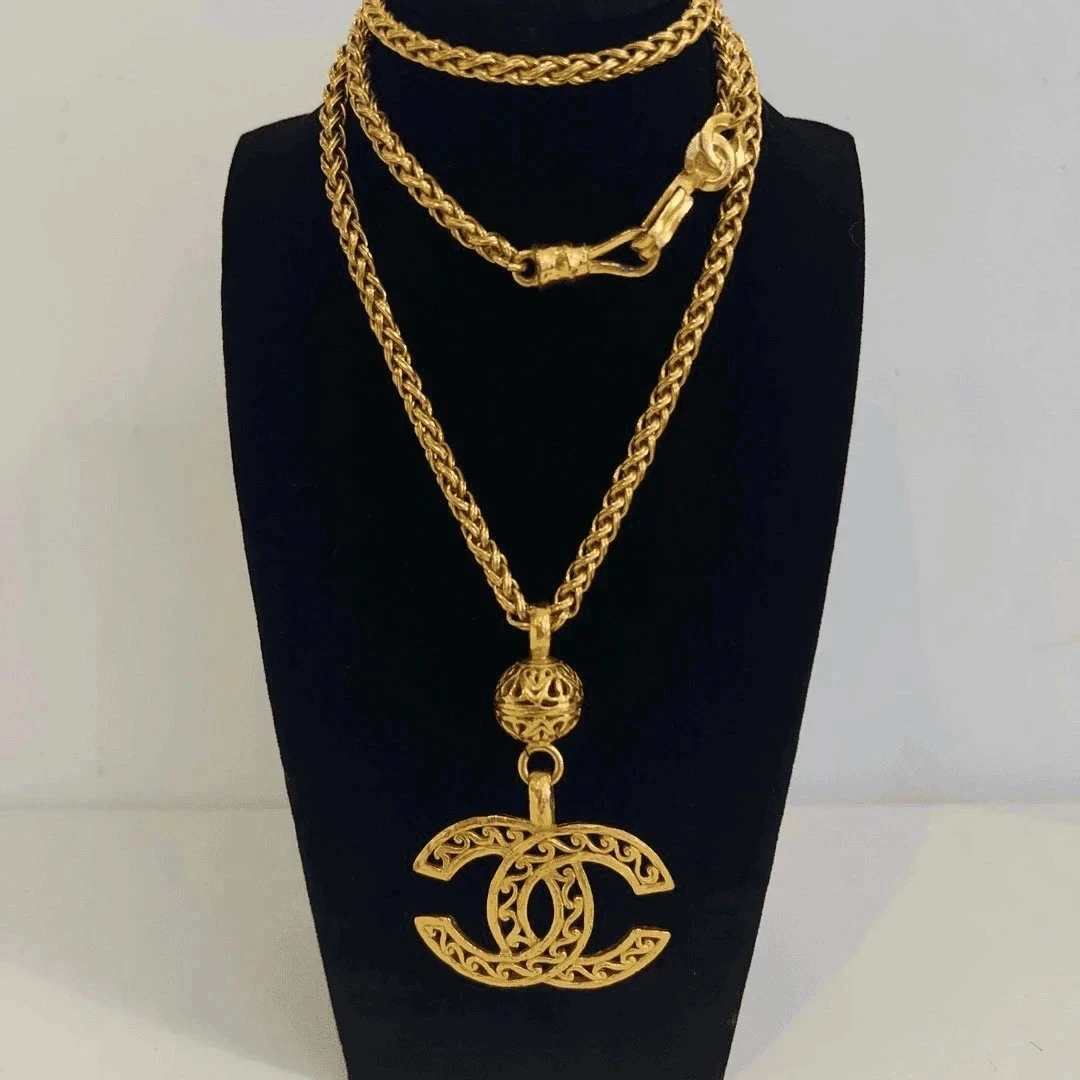 95新 Chanel/香奈儿 Chanel vintage香奈儿中古金球捕梦网项链