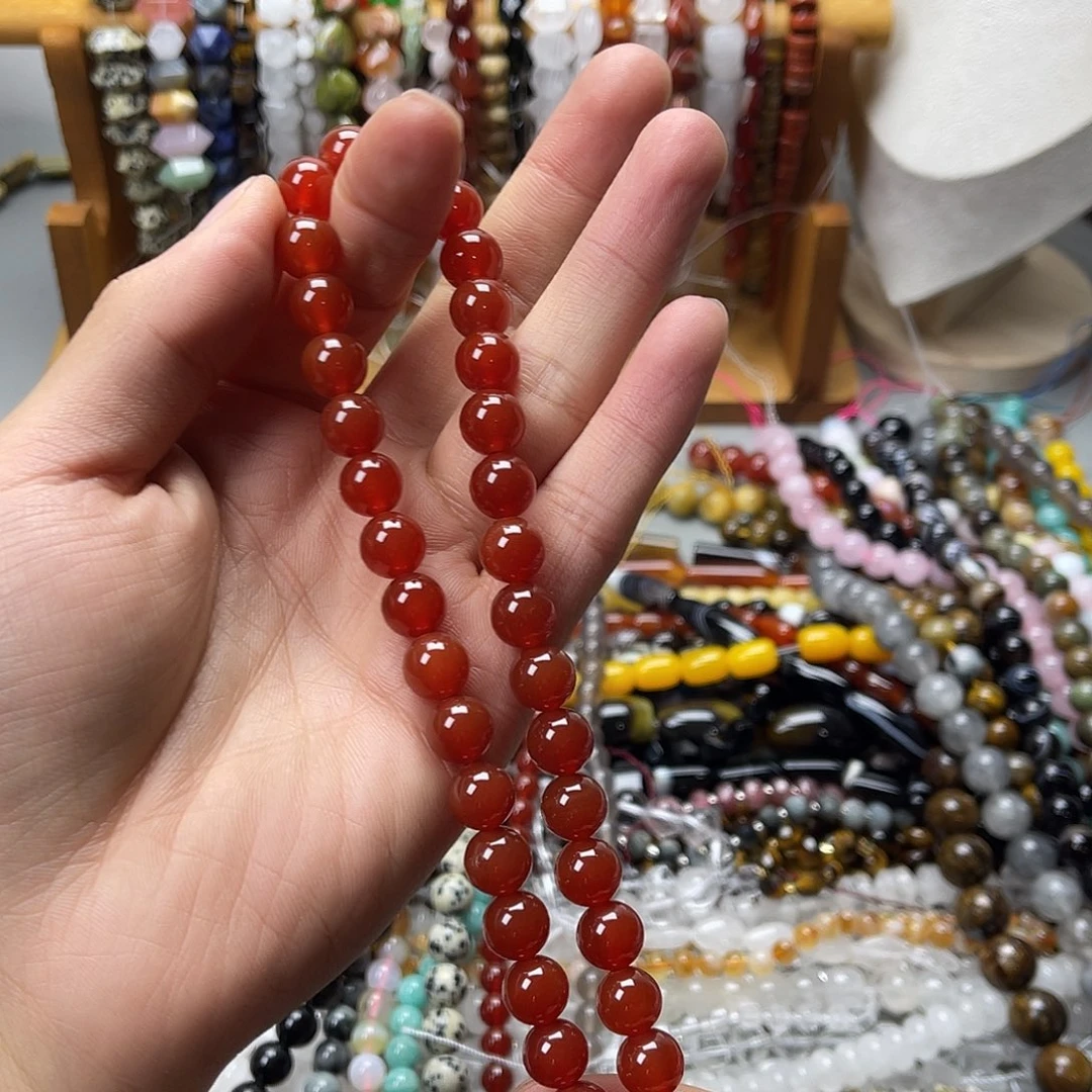 玛瑙/玉髓未镶嵌珠宝半成品卡10红玛圆珠一条