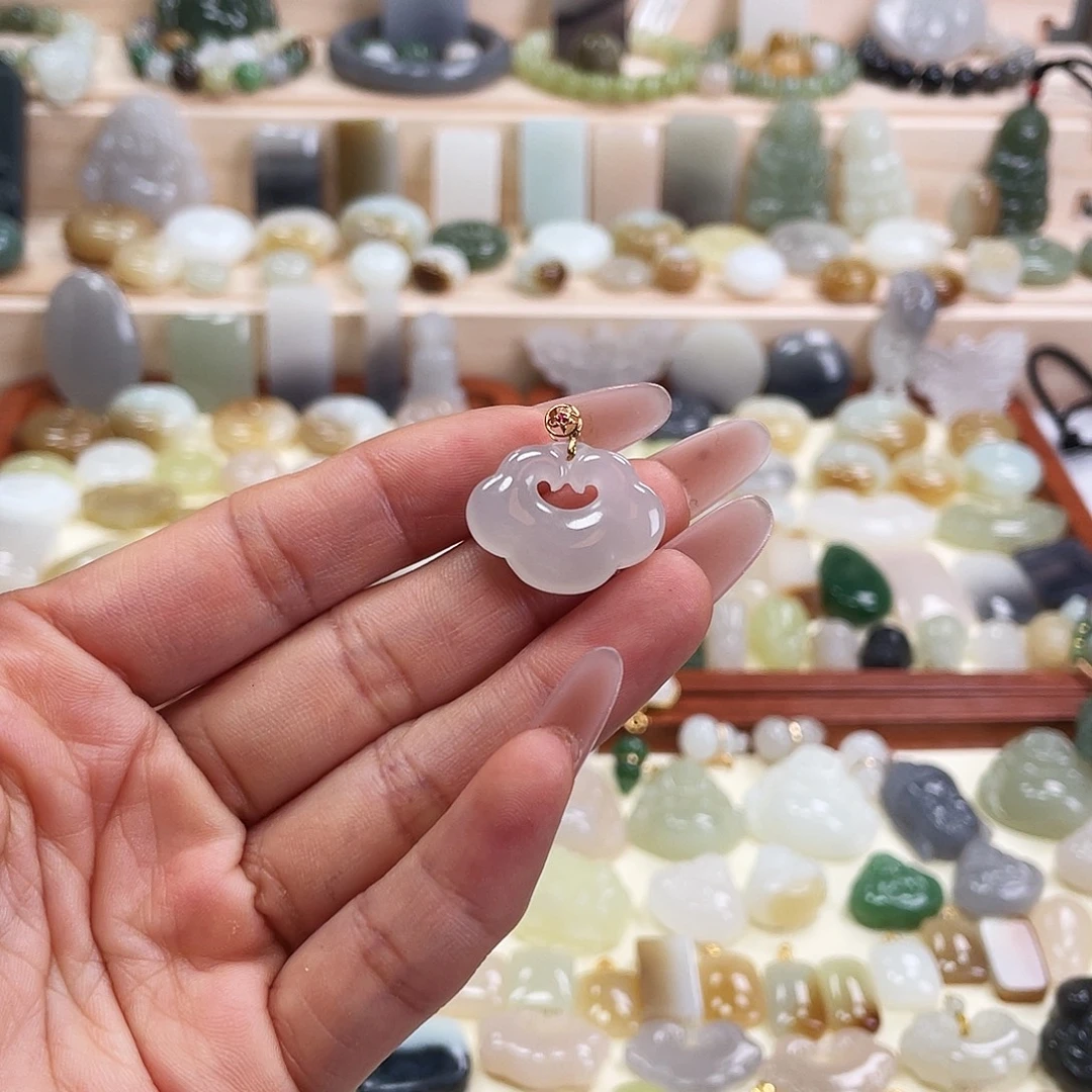 和田玉18K金镶嵌吊坠(不含链)