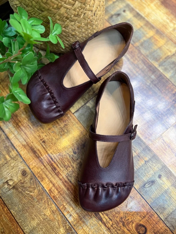 极简风夏季小牛皮鞋正码正拍软底复古舒适