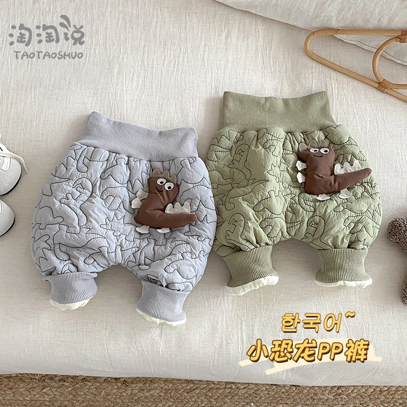 男宝宝PP裤冬季儿童小恐龙裤子夹棉加厚屁屁裤保暖婴幼儿加绒棉裤