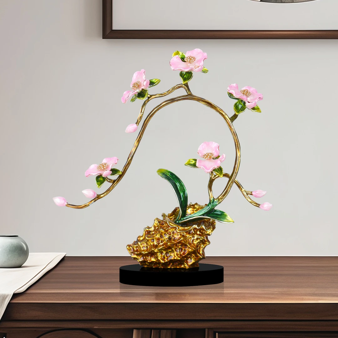 珐琅彩梅花装饰摆件新中式轻奢风乔迁送礼高级艺术感客厅酒柜摆设