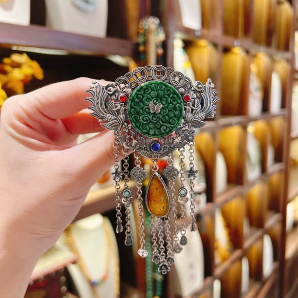 锦象原创设计天然翡翠平安扣子发夹吊坠生日礼物