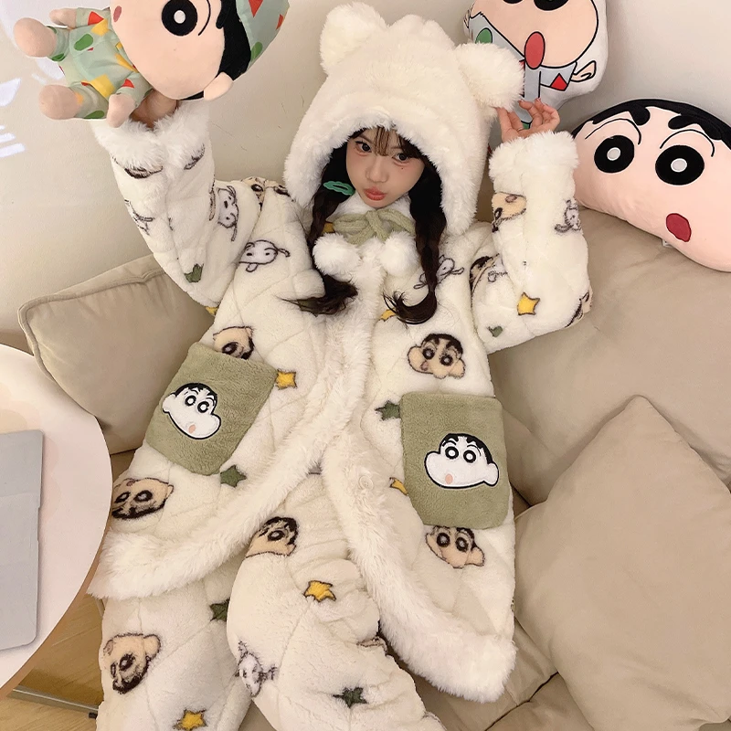 YUZHAOLIN/俞兆林少女时尚洋气珊瑚绒三层夹棉冬季保暖睡袍两件套