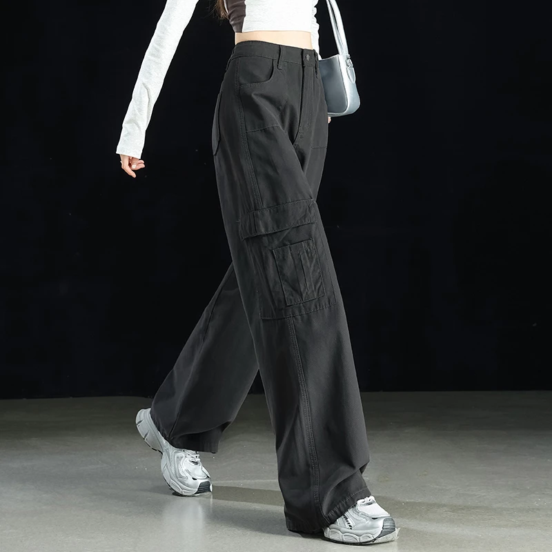 美式复古牛仔工装裤女酷飒设计感显瘦显高休闲简约时尚直筒阔腿裤