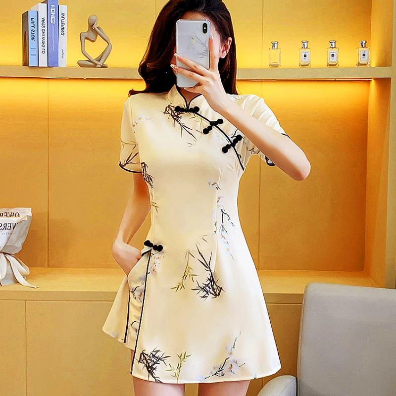 spa足疗女技师衣服改良新中式日常旗袍夏足浴技师工作服套装国风