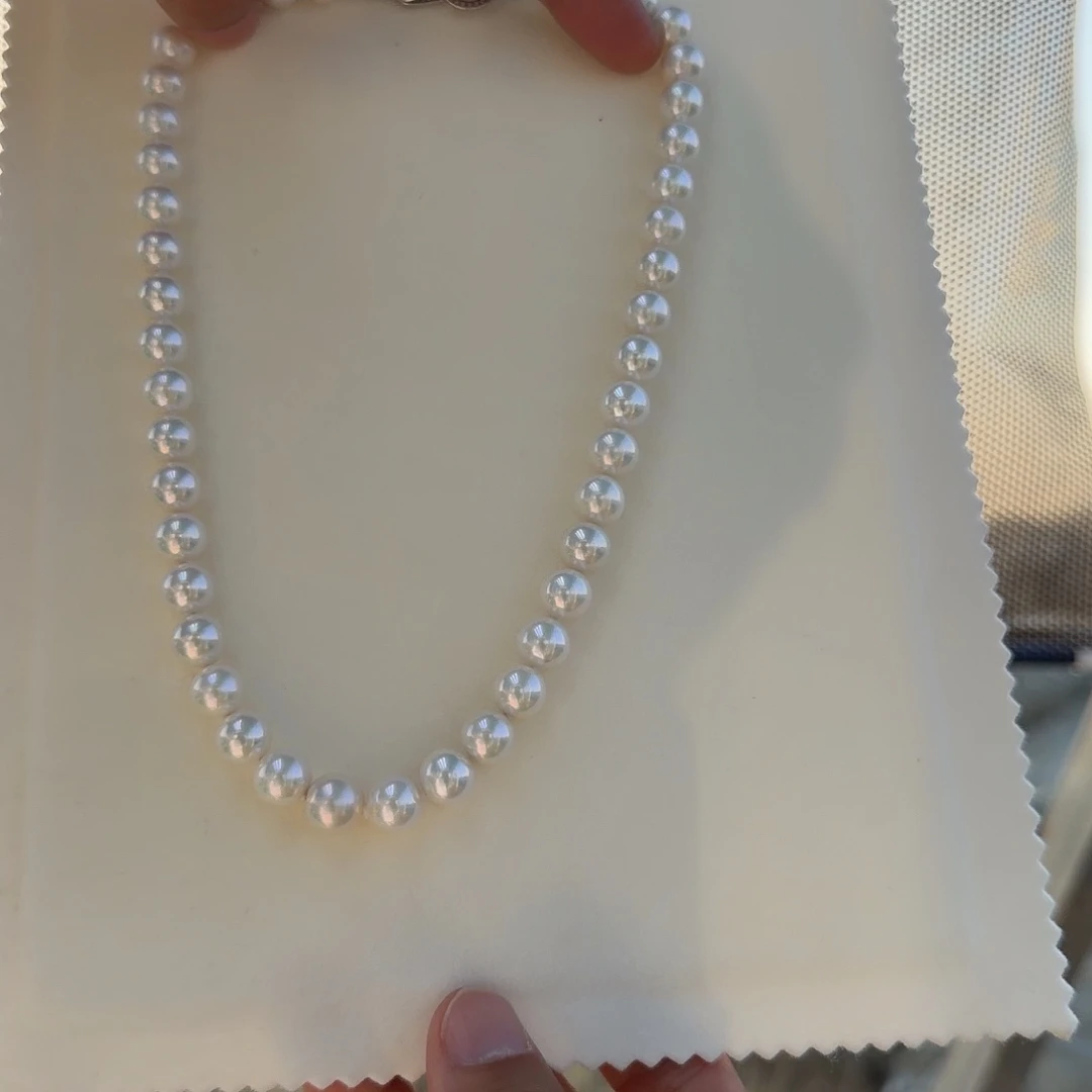 ****希银S925镶嵌淡水珍珠颈饰10-11无核极光镜面无暇冷清
