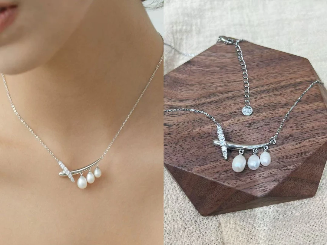 D105白色流苏珠交叉闪闪项链