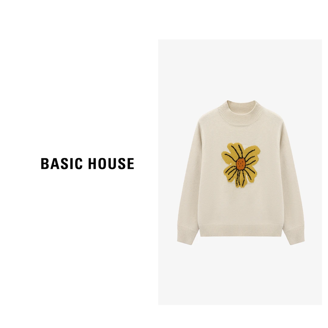 Basic House/百家好手绘风黄雏菊治愈松弛甜系毛衣-B0625B5RLU2