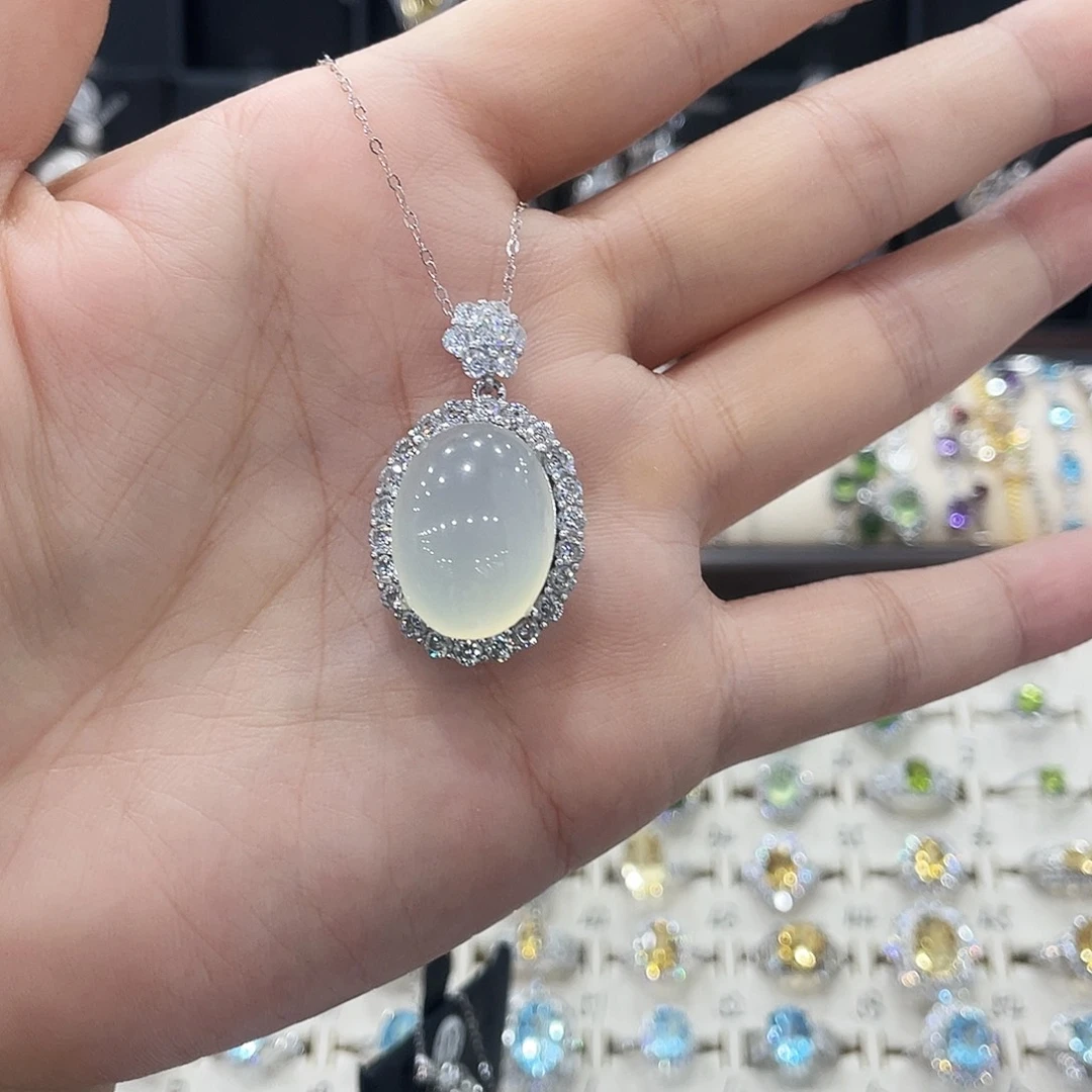 山***条蛇纹石玉银S925镶嵌吊坠(赠链)