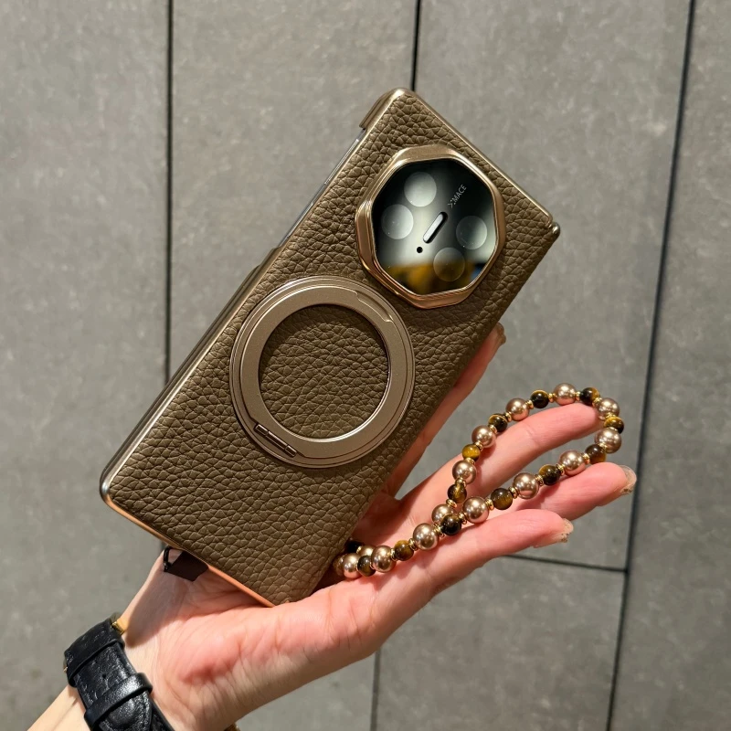 适用华为matex6手机壳新款高级真皮X5支架保护套高档双中轴大象灰