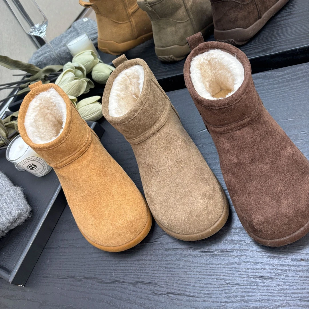 冬季防滑百搭平底韩版小土豆保暖厚底勃肯短筒毛毛短靴女款雪地靴