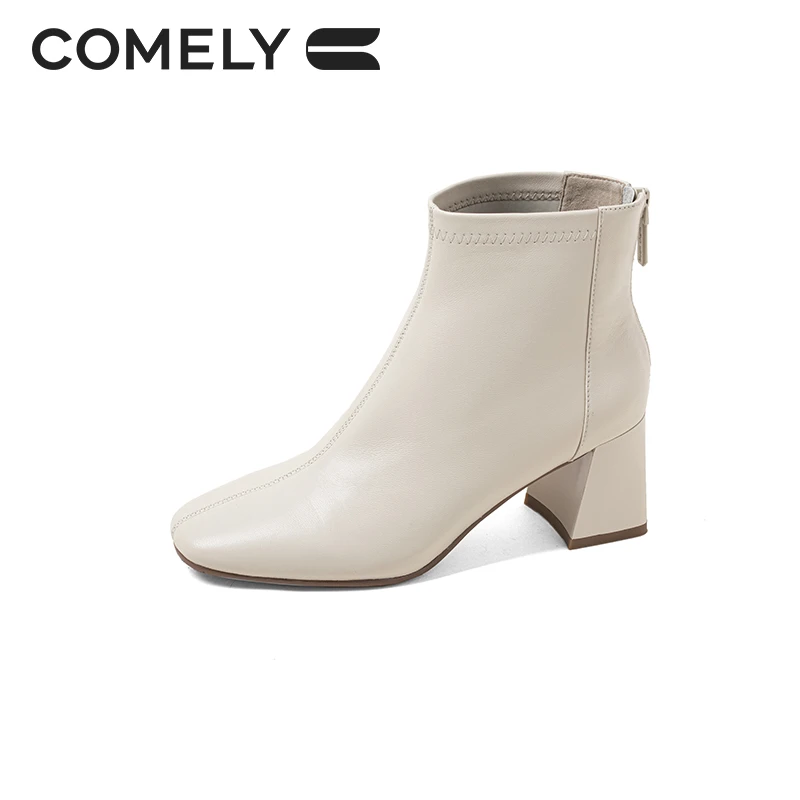 【康莉COMELY】KYQ28850短靴粗跟商场同款圆头软羊皮高跟时尚瘦瘦靴