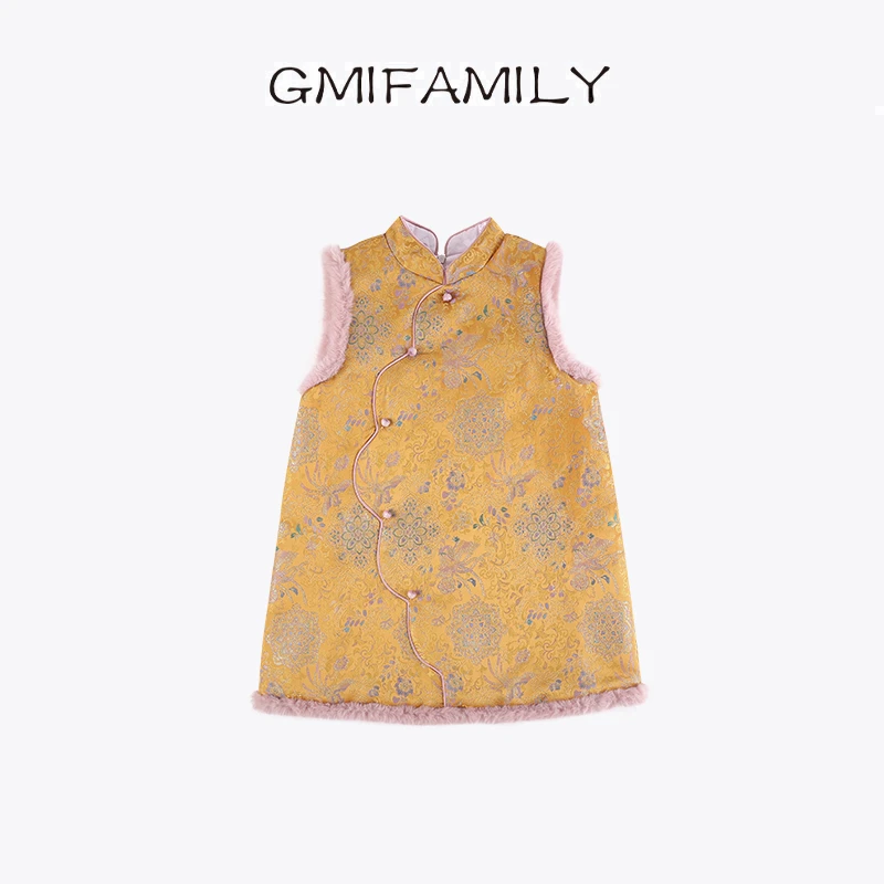 0769950女童改良旗袍裙拜年服国风新中式冬装小女孩周岁礼服裙子