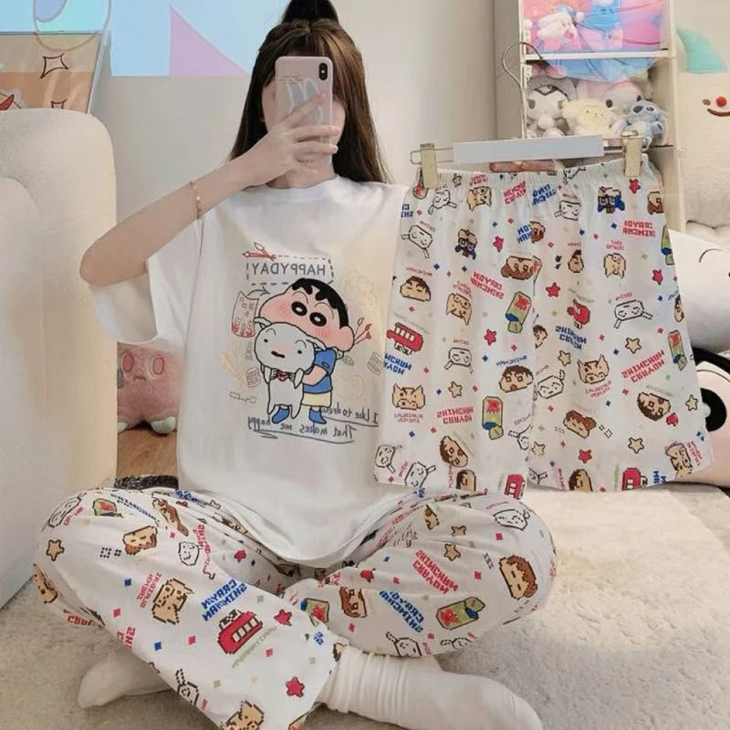 【3件套】T夏季薄款短袖短裤长裤家居服13522