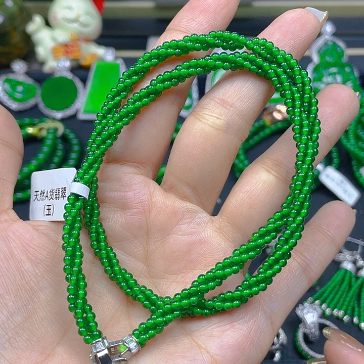 翡翠未镶嵌颈饰翡翠麻花锁骨链