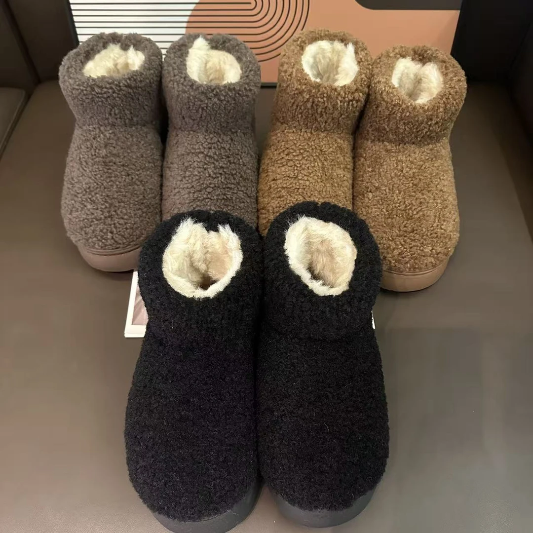 （厚底轻便毛毛靴鞋）冬季加绒加厚时尚保暖情侣款短筒靴鞋H
